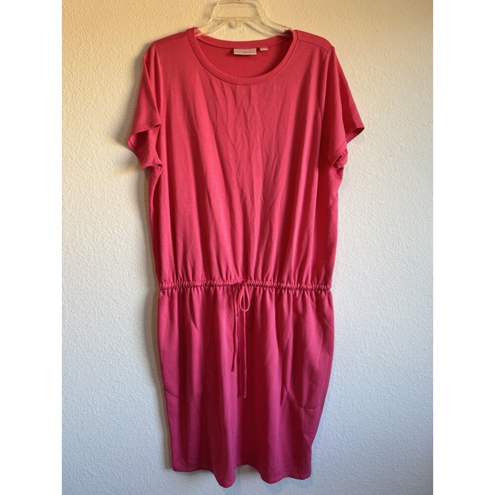 Belle Kim Gravel Women's Pink Short Sleeve Drop Waist Shirt Dress Pockets Knit L